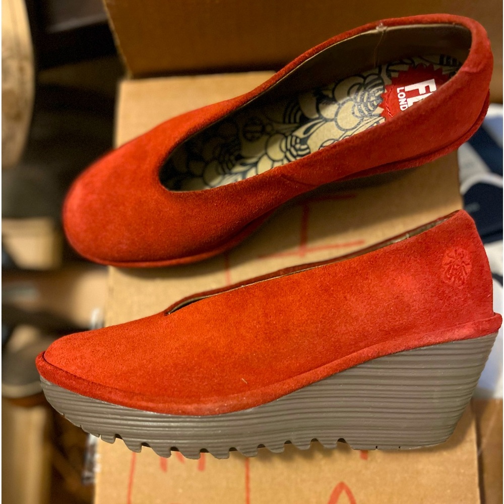 Fly London Booties Red Suede Size 38